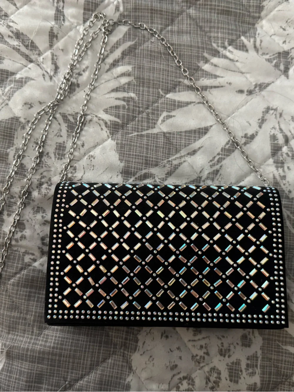 Black Rhinestone Chain Crossbody Bag